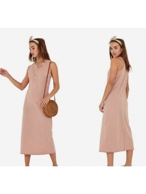 MATE The Label Avery Henley Midi Tank Dress Rose Women’s Size Large